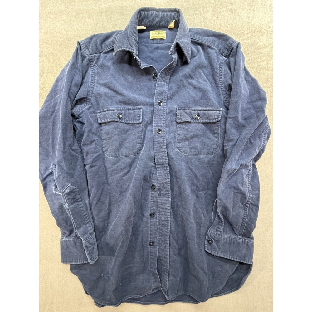 Vintage LL Bean Men Long Sleeve Button Up Shirt Blue Size 16 Made in USA